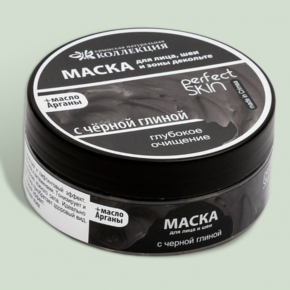Глиняная маска для лица, шеи и зоны декольте Глубокое очищение Crimean SPA Collection c черной глиной и маслом арганы, 150г, ТМ КРЫМСКАЯ НАТУРАЛЬНАЯ КОЛЛЕКЦИЯ