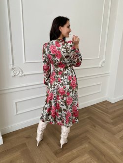 Платье бордовые розы шелк