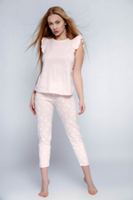 Хлопковая пижама Florencia с принтом в виде пёрышек (Размер: M) (Цвет: розовый)