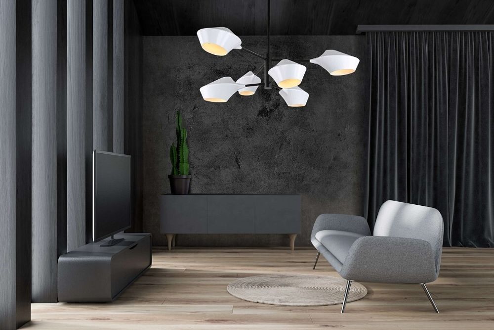 Люстра на штанге LUMINA DECO Romina LDP 6037-6 WT+BK