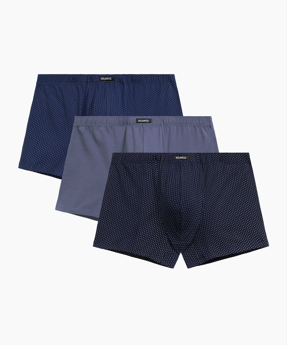 Мужские трусы шорты Atlantic, набор из 3 шт., хлопок, кобальт + деним + темно-голубые, 3MH-218
