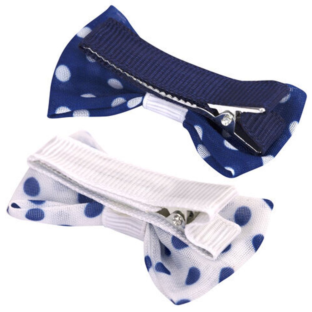 Заколки для волос НАБОР 4 шт., 5х2,5 см, зажим, с бантиком, синий, белый в горошек, MONTE VITA, 457108