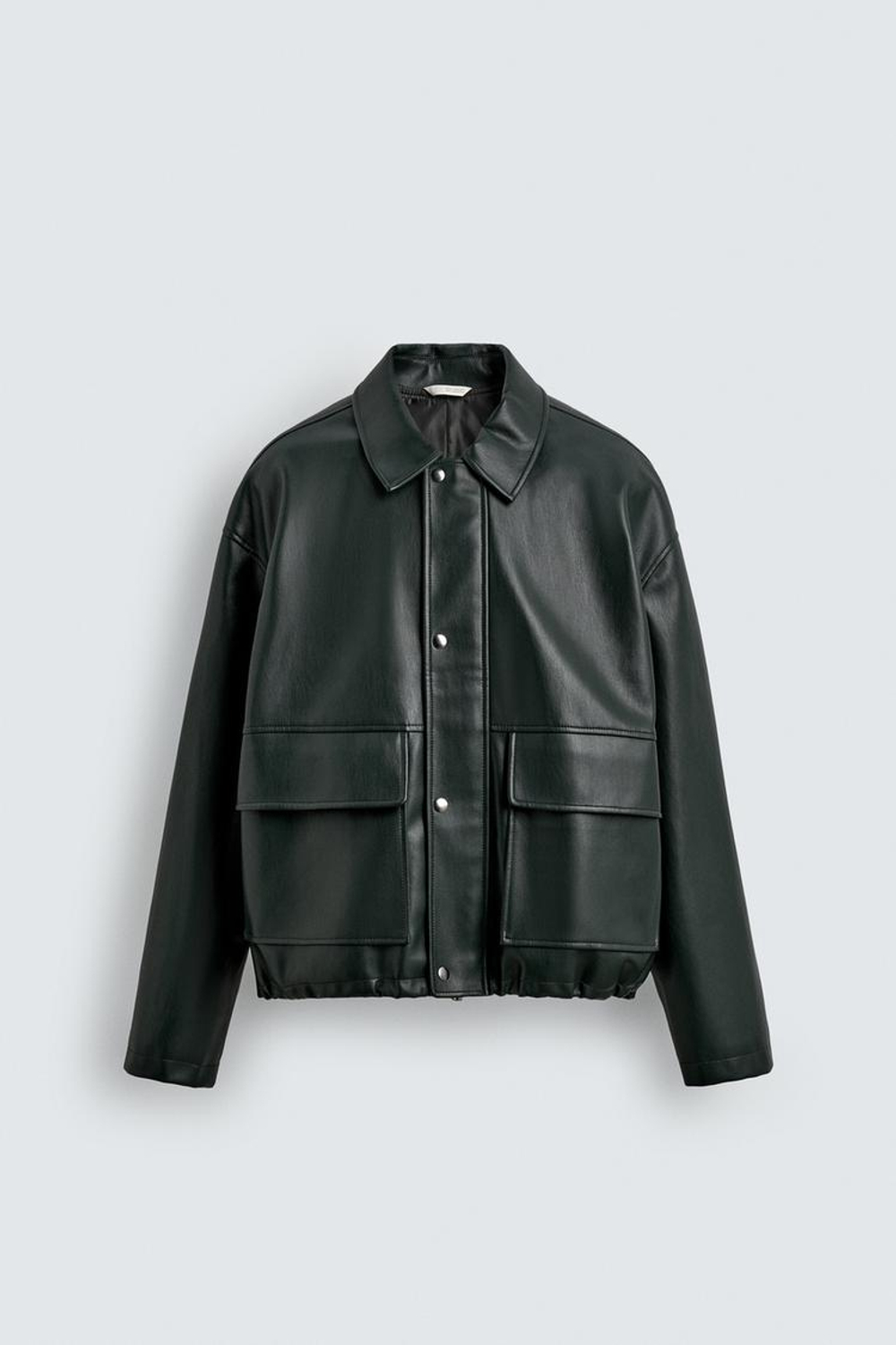 ZARA КУРТКА СВОБОДНОГО КРОЯ ИЗ ИСКУССТВЕННОЙ КОЖИ, ТЕМНО-ЗЕЛЕНЫЙ