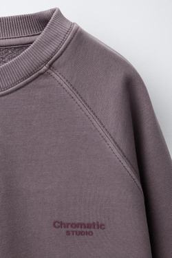 ZARA ТОЛСТОВКА ИЗ ТКАНИ С ЭФФЕКТОМ ПОТЕРТОСТИ С НАДПИСЬЮ, СЛИВОВЫЙ