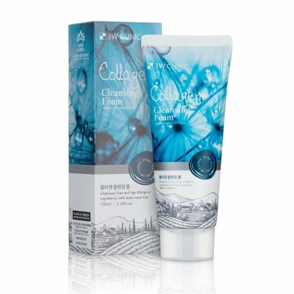 3W Clinic пенка для умывания Collagen Cleansing Foam, 100 мл