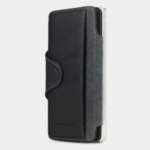 Чехол с картхолдером для Samsung Galaxy S25 Ultra из кожи теленка, черного цвета