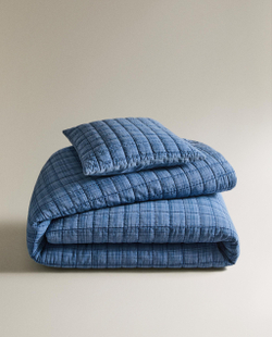 Zara Home покрывало детское из хлопка, синий, в клетку, 180x250 см