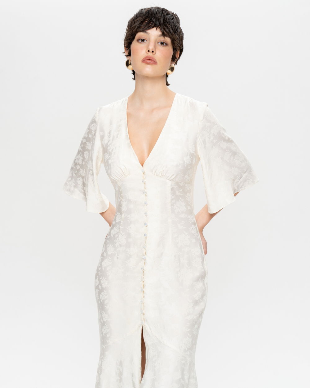 Платье миди из вискозы со струящимися рукавами