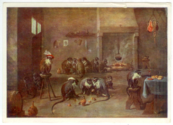 Почтовая открытка СССР - Д. Теннерс - Обезьяны на кухне