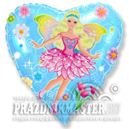 Ф 18" Сердце Фея на голубом