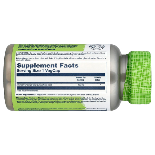 Solaray, True Herbs, американский женьшень, 480 мг, 50 вегетарианских капсул