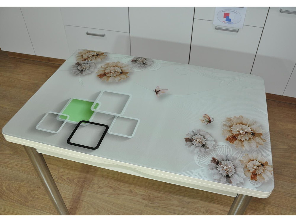 Симпл фотопечать стол обеденный раскладной / ирис/дуб молочный/хром