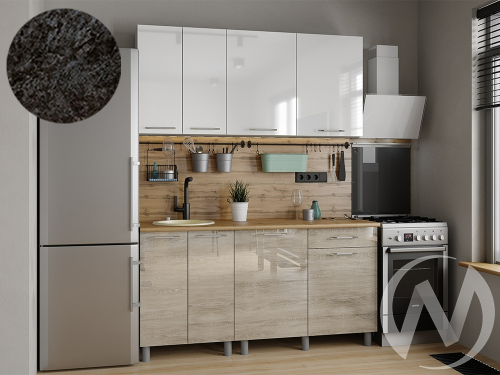Кухня Нора 1.6м (корпус белый/белый; дуб шале светлый) 26мм кастилло темный
