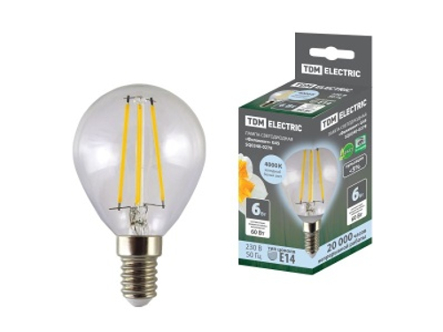 Лампа светодиодная Филамент G45 6Вт 230В 4000К Е14 TDM