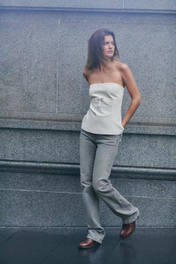 ZARA ПРЯМЫЕ ДЖИНСЫ TRF С ВЫСОКОЙ ПОСАДКОЙ, СЕРЫЙ