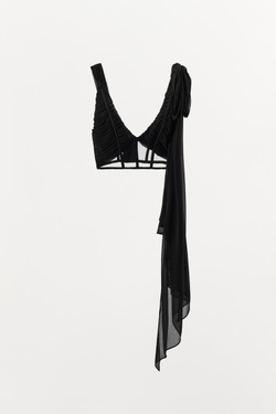 ZARA КОМБИНИРОВАННЫЙ ТОП-КОРСЕТ СО СБОРКАМИ, ЧЕРНЫЙ