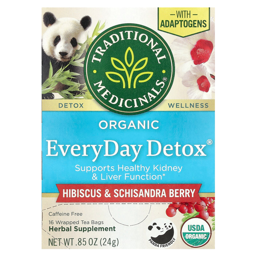Traditional Medicinals, Organic EveryDay Detox®, ягоды гибискуса и лимонника, без кофеина, 16 чайных пакетиков в упаковке, 24 г (0,85 унции)