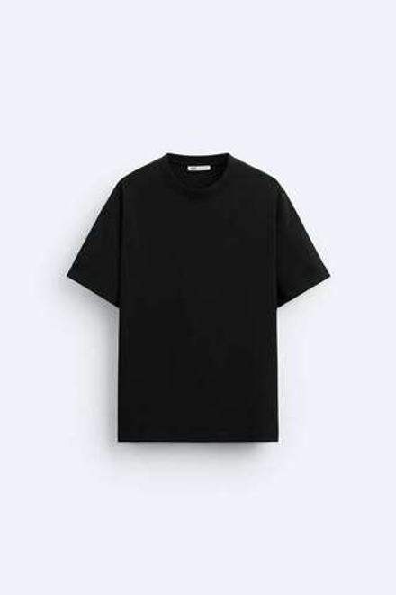 ZARA БАЗОВАЯ ФУТБОЛКА ИЗ ПЛОТНОГО ТРИКОТАЖА, ЧЕРНЫЙ