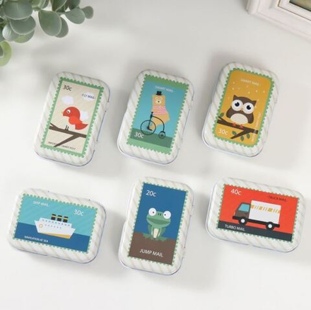 Шкатулка металл прямоугольная "Почтовая марка" МИКС 7,8х5,2х2 см 9758979