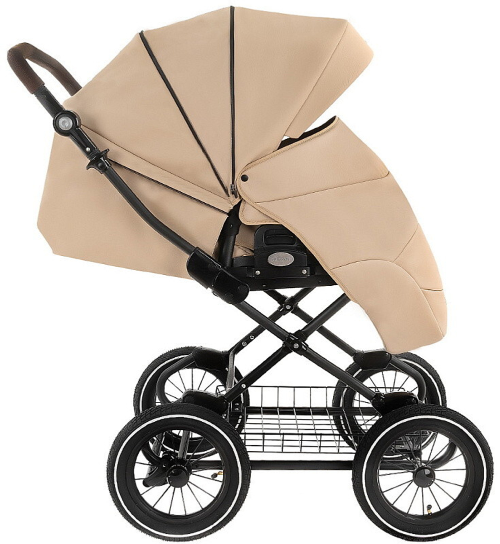 Детская коляска Roan Bass Next Classic Кожа d12 3 в 1 с автокреслом Elo Lux EduSky Black RCL302/1 Caramel