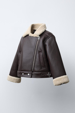 ZARA КУРТКА-ДУБЛЕНКА В БАЙКЕРСКОМ СТИЛЕ, КОРИЧНЕВЫЙ