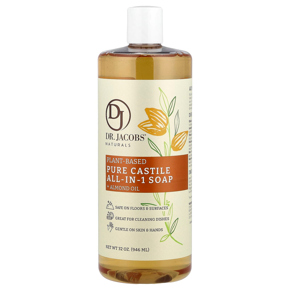 Dr. Jacobs Naturals, Чистое кастильское универсальное мыло на растительной основе, миндальное масло, 946 мл (32 унции)