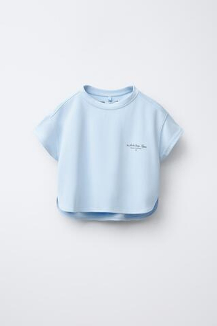 ZARA СВОБОДНАЯ ФУТБОЛКА С НАДПИСЬЮ, НЕБЕСНО-ГОЛУБОЙ