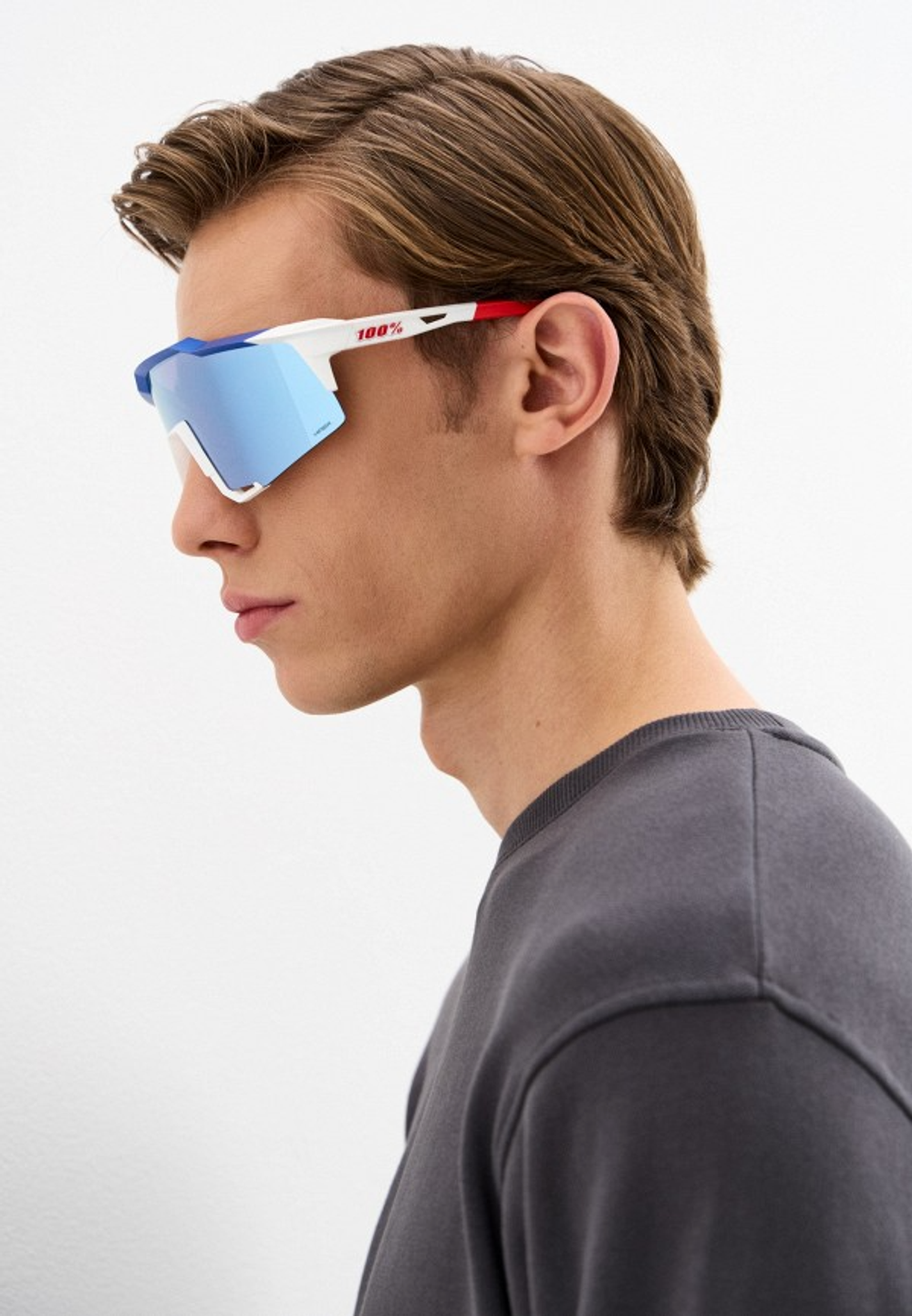 Спортивные очки 100% Speedcraft / TotalEnergies Team Matte White/ / Metallic Blue HiPER NL Mirror Lens