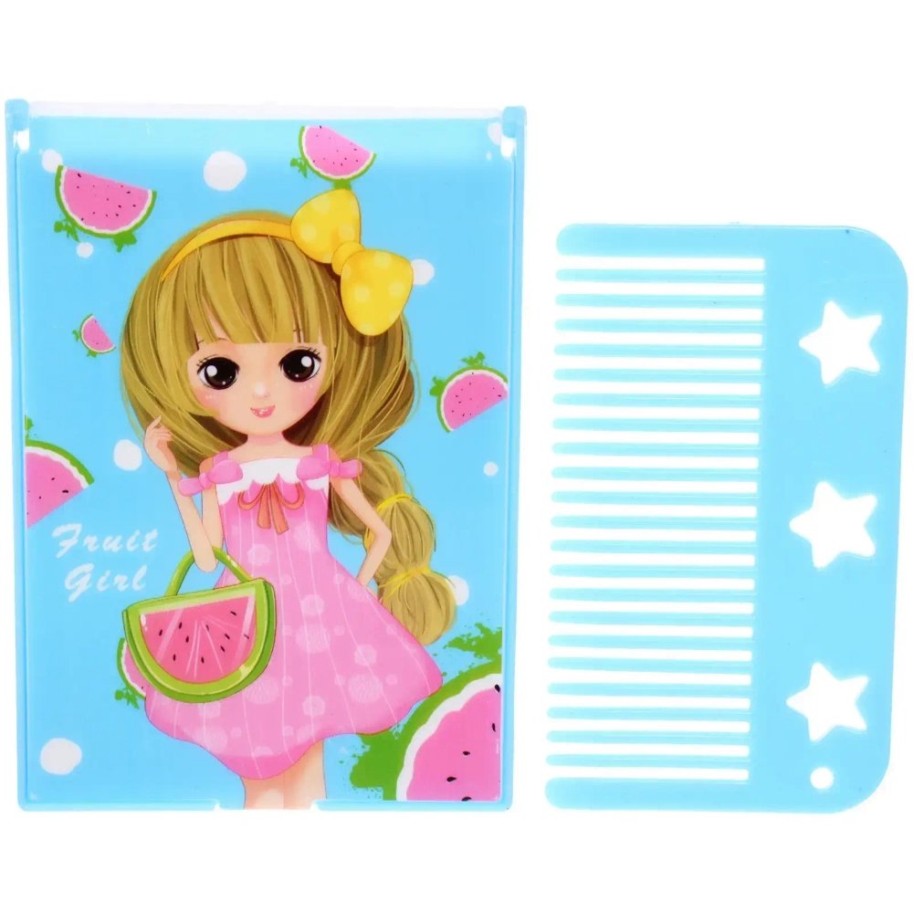 Расческа с зеркалом в наборе детские «МИМИШКИ», девочка, цвет голубой, 11*7,8см