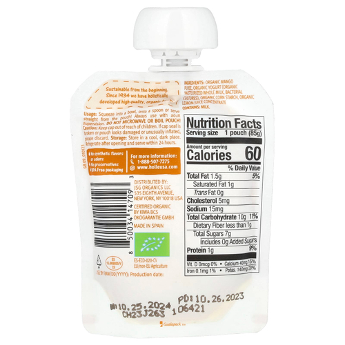 Holle, Органический йогурт с манго, от 8 месяцев, 85 г (3 унции)