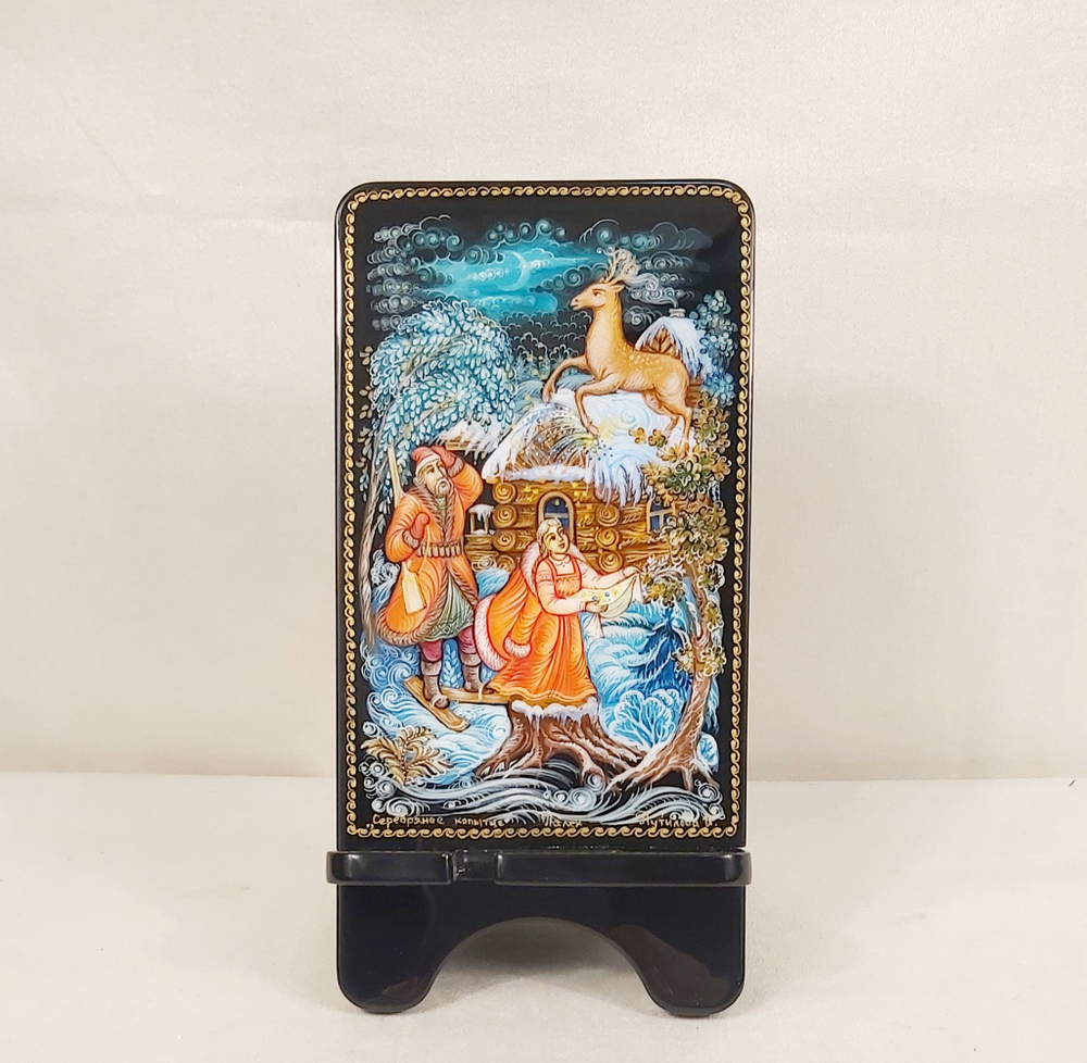 Сувенирная подставка для телефона с росписью Палех "Серебряное копытце"