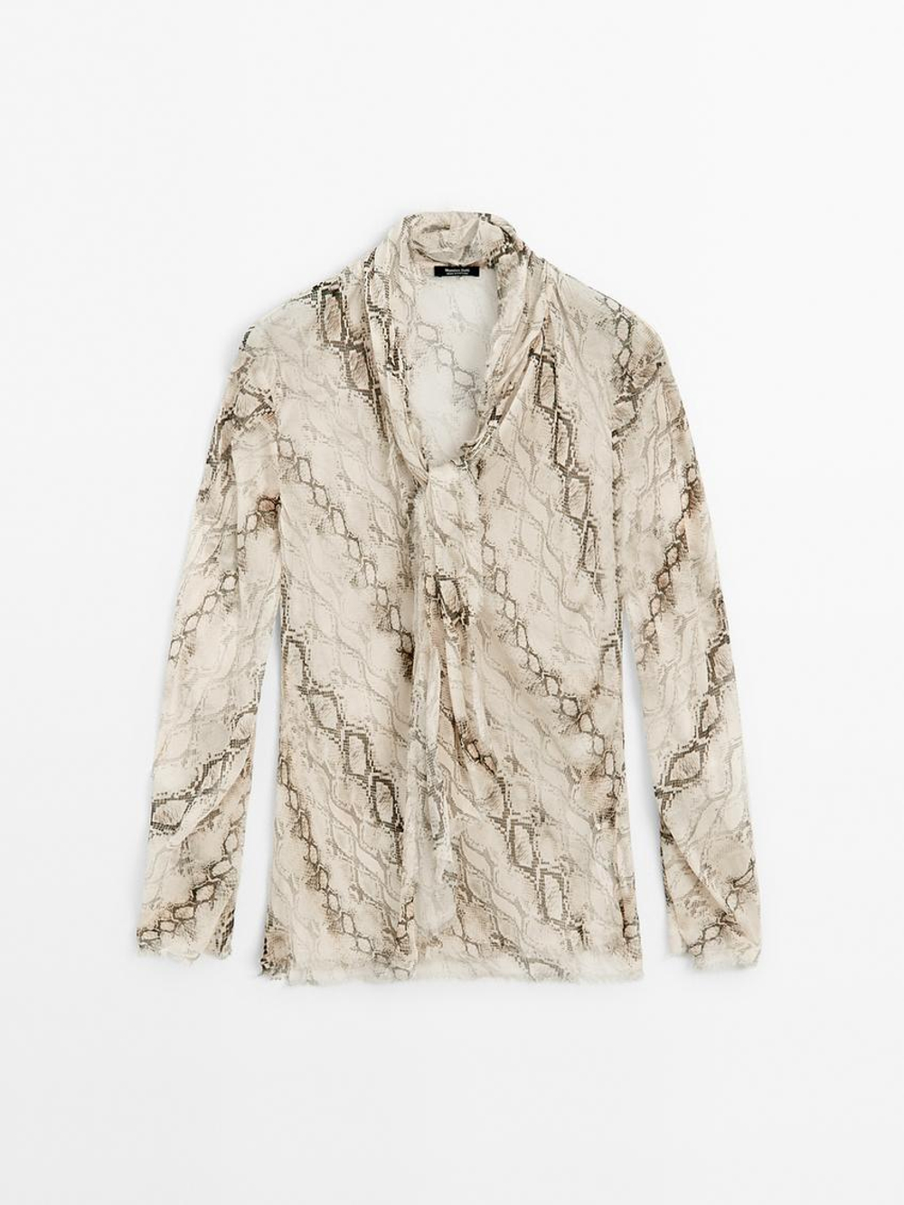 Massimo Dutti Рубашка из струящейся ткани с анималистическим принтом, цвет слоновой кости