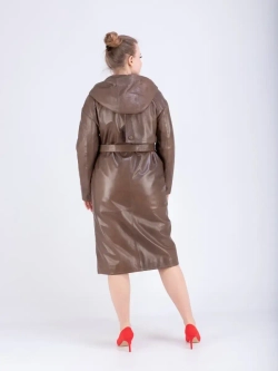 Плащ кожаный, длинный с капюшоном