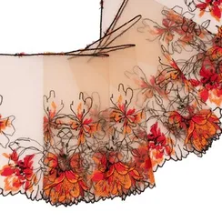 Вышивка на сетке бежевая/оранжевая (левая) 15 см