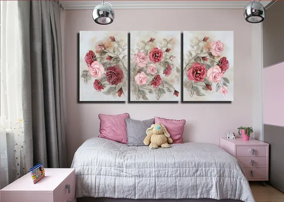 Модульная картина "Триптих нежных роз"