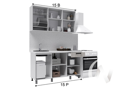Кухня Вильма 1.5м (корпус белый/айвори; васаби) 26мм дуб вотан