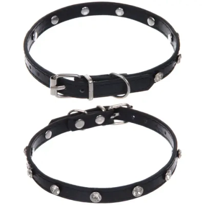 Ошейник для собак и кошек со стразами «На стиле», цвет черный, 1см, размер S, 28*30см (лейбл)