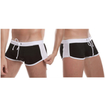 Стильные черные мужские плавки с контрастным белым поясом (Размер: XXL) (Цвет: черный)