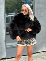 Шуба из меха песца в цвете «черный бриллиант» 55см