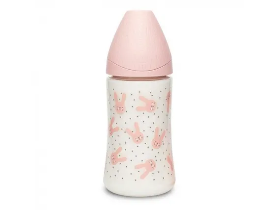 Бутылочка Suavinex Hugge Baby с круглой силиконовой соской, 3 позиции, 270 мл Зеленая