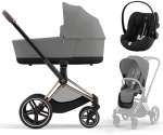 Коляска 3 в 1 Cybex Priam IV Rosegold и автокресло Cloud G i-Size Moon Black Plus Mirage Grey
