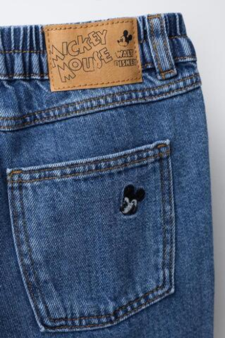 ZARA ДЖИНСЫ BAGGY С ВЫШИВКОЙ MICKEY MOUSE AND FRIENDS © DISNEY, ВЫЦВЕТШИЙ СИНИЙ