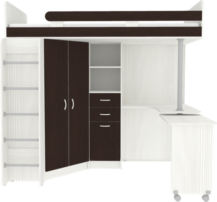 Кровать-чердак КарИВи Юниор 3 с металлической лестницей Белое Дерево Венге