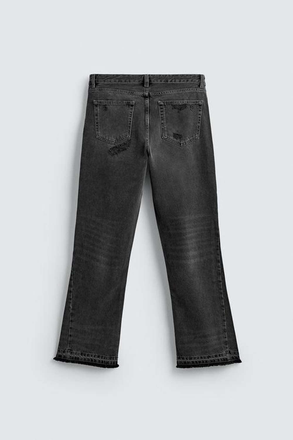 ZARA РАСКЛЕШЕННЫЕ ДЖИНСЫ С ДЫРКАМИ, УГОЛЬНЫЙ