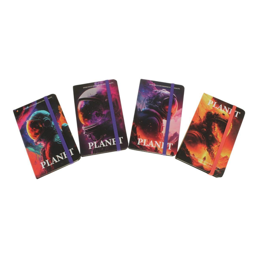 Записная книжка "Космос" А6 80 л, линия, на резинке твердый переплет,14*8,8см, 4 дизайна микс , С-30