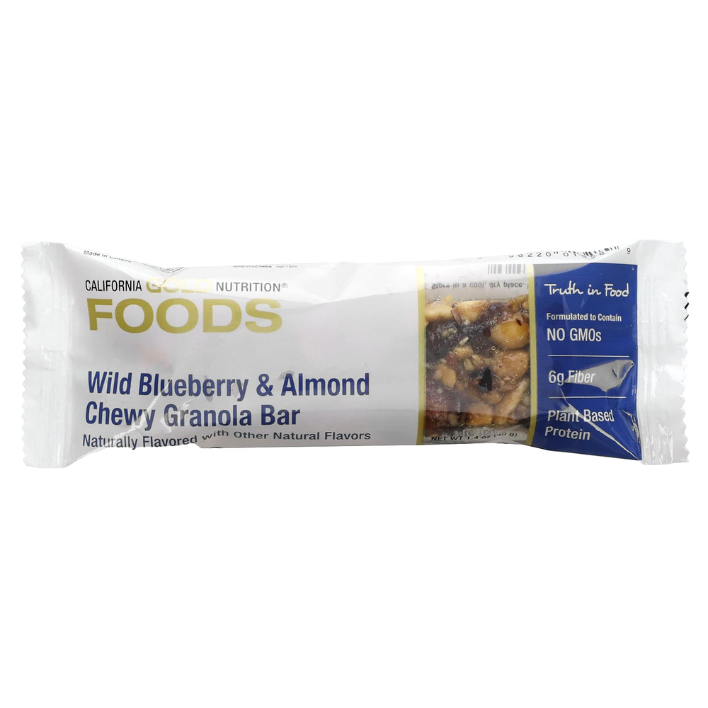 California Gold Nutrition, Foods, жевательные батончики-мюсли с дикой голубикой и миндалем, 12 шт. по 40 г (1,4 унции)