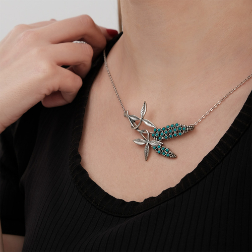 "Черемуха" колье в серебряном покрытии из коллекции "Бирюзовый сад" от Jenavi с замком карабин