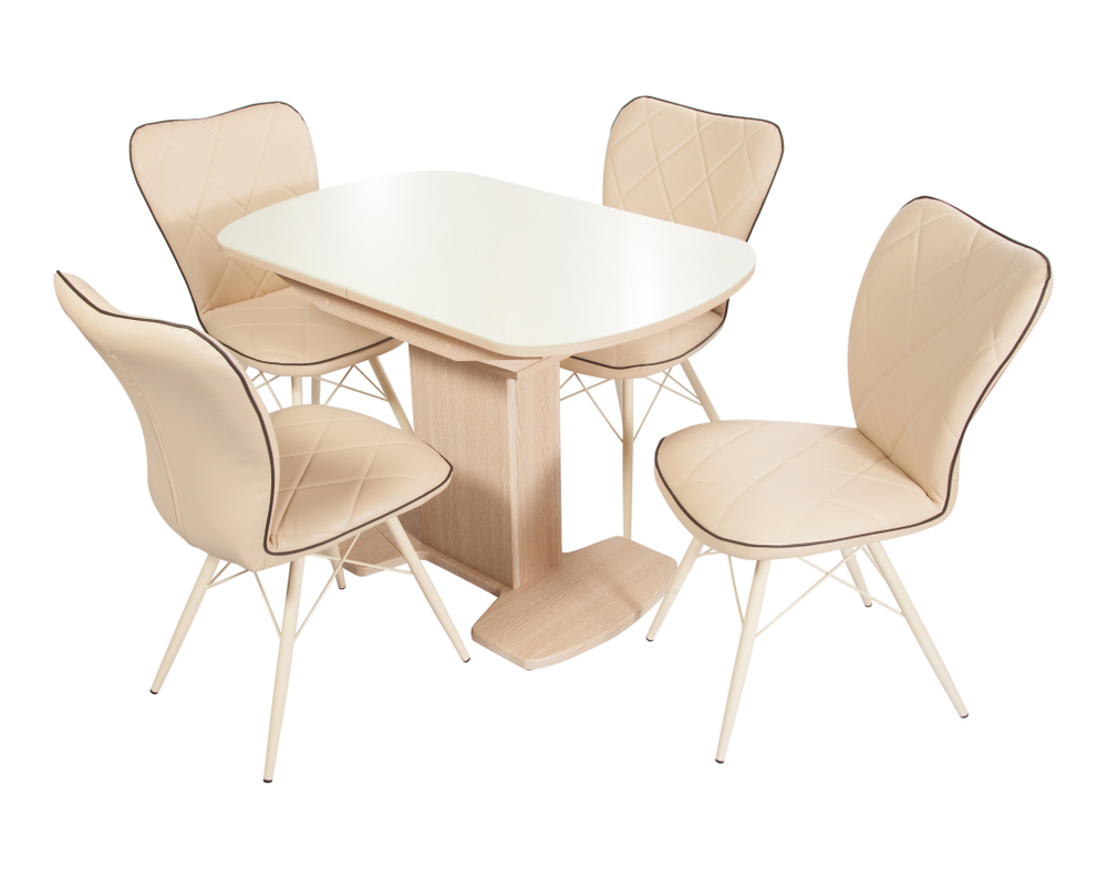 Стол Аврора Корсика,  Дуб выбеленный/Стекло молочное