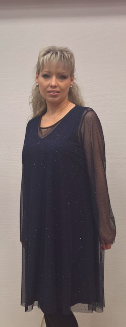 Двойное темно-синее платье со стразовыми камушками