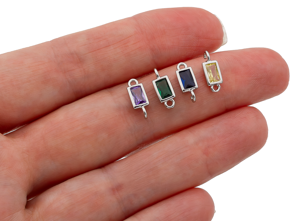 Коннектор прямоугольный "Самоцветы. Аметист" 11,5мм, с фиолетовым кристаллом